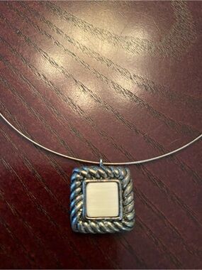 Silver-Tone Square Pendant Necklace with 
Light silver Inset